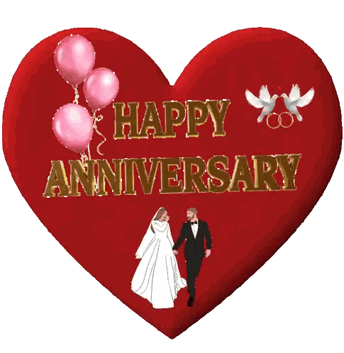 Happy Anniversary Heart with Bride and Groom