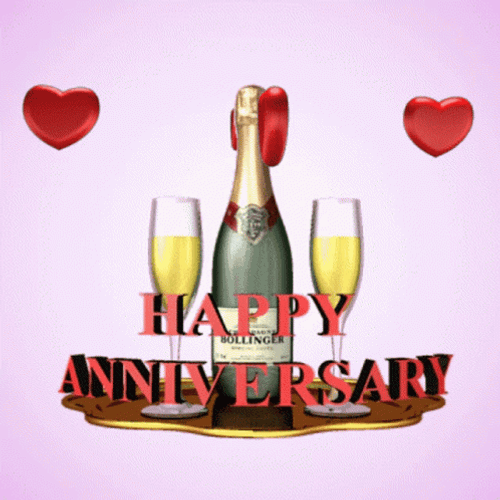 Happy Anniversary Hearts And Champagne GIF