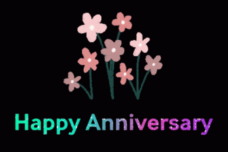 Happy Anniversary Pink Flowers GIF