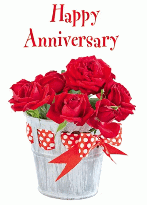 Happy Anniversary Red Rose Bouquet GIF