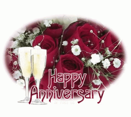 Happy Anniversary Roses And Champagne GIF