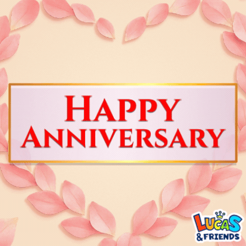 Happy Anniversary Sign With Pink Petals GIF