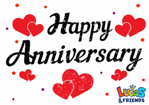 Happy Anniversary Sign With Two Red Hearts GIF
