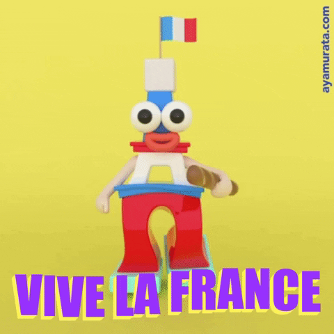 Happy Bastille Day Walking Mascot With Flag GIF