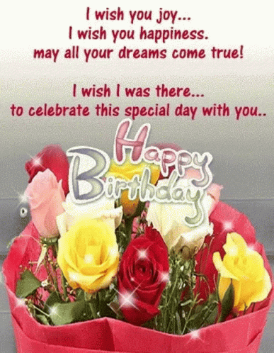 Happy Bday Sparkling Flowers GIF