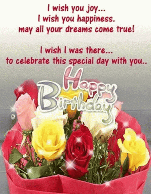 Happy Bday Sparkling Flowers GIF