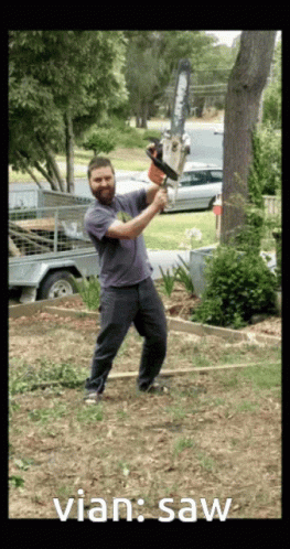 Happy Beardman Holding Saw GIF