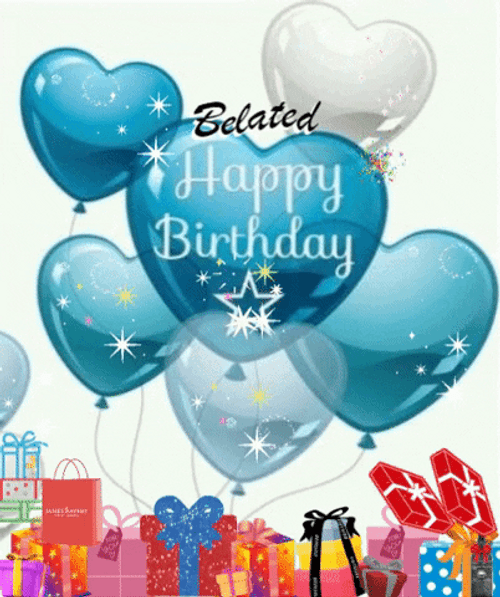 Happy Belated Birthday Balloons Gifts Sparkle GIF