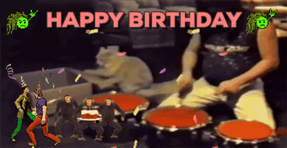 Happy Birthday Animal Party Drummer Cat GIF