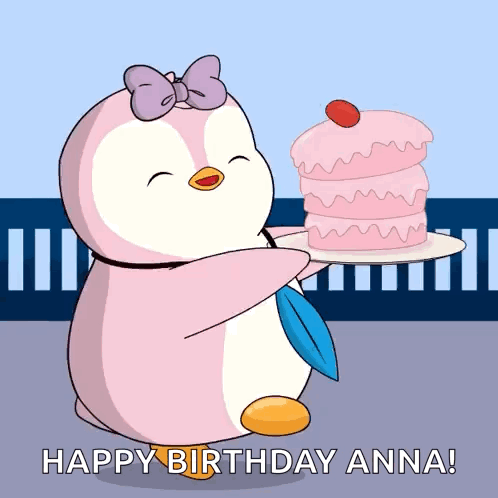 Happy Birthday Anna Pink Cake GIF