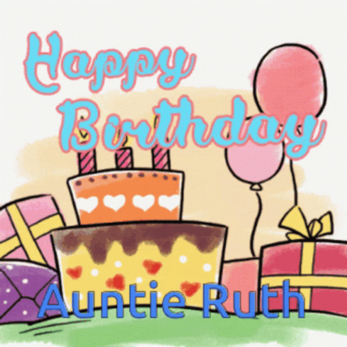 Happy Birthday Auntie Animated Cake Balloons Gifts GIF