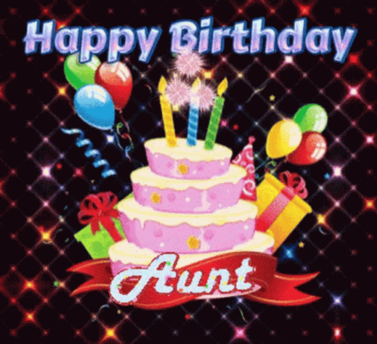 Happy Birthday Auntie Cake Fireworks Sparkle GIF
