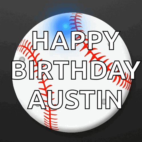 Happy Birthday Austin Button With Baseball GIF