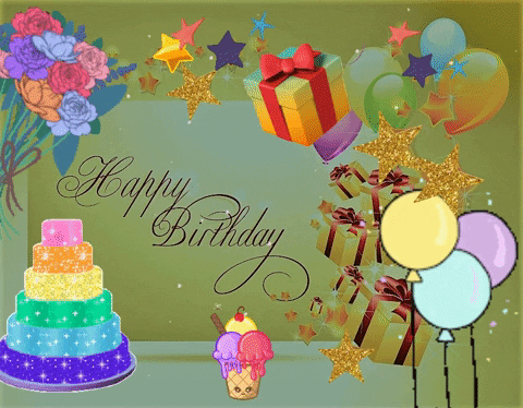 Happy Birthday Balloons And Cake Creative GIF