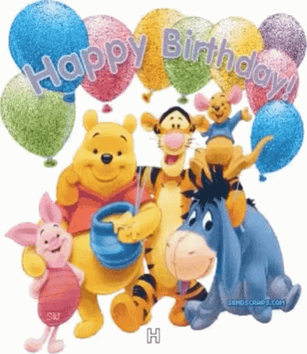 Happy Birthday Balloons Winnie And Friends GIF