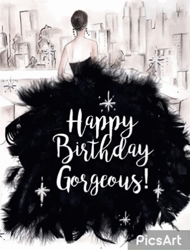 Happy Birthday Beautiful Lady In Black GIF