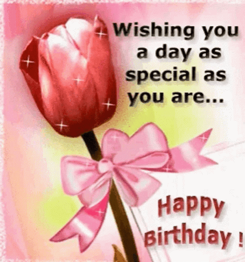 Happy Birthday Beautiful Glimmering Red Flower GIF