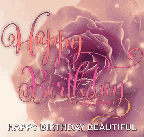 Happy Birthday Beautiful Glittery Pink Rose GIF