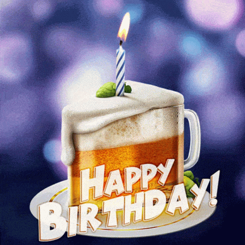Happy Birthday Beer Cake Slice Design GIF