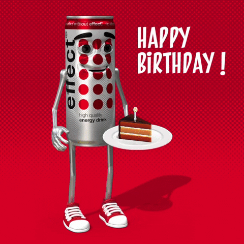 Happy Birthday Beer Can Holding Cake GIF