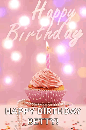 Happy Birthday Betty Card With Pink Cupcake and Candle