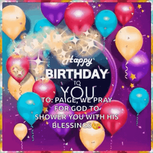 Happy Birthday Blessings With Balloons And Lights GIF