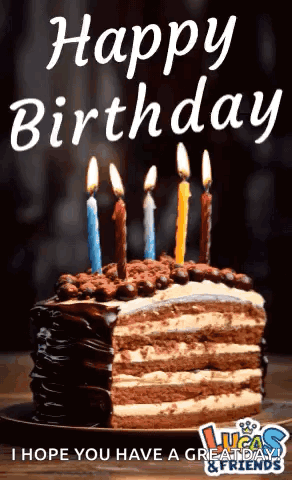 Happy Birthday Cake With Five Lit Candles GIF