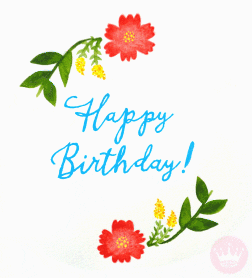 Happy Birthday Calligraphy Spring Flowers GIF