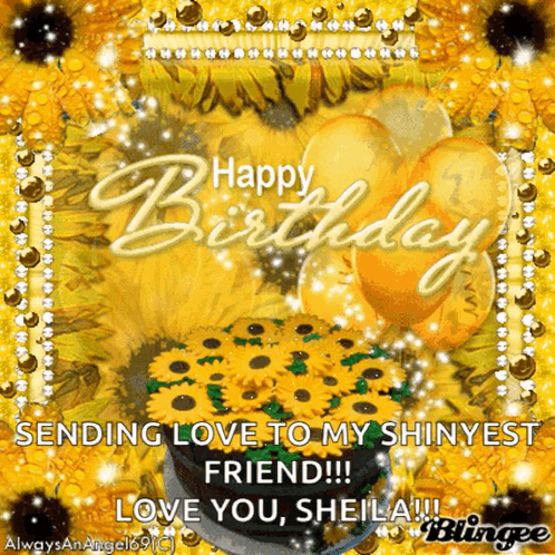 Happy Birthday Card Cake Balloons Shinyest Friend Sheila