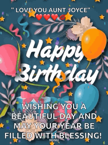 Happy Birthday Card for Aunt Joyce With Balloons and Flowers
