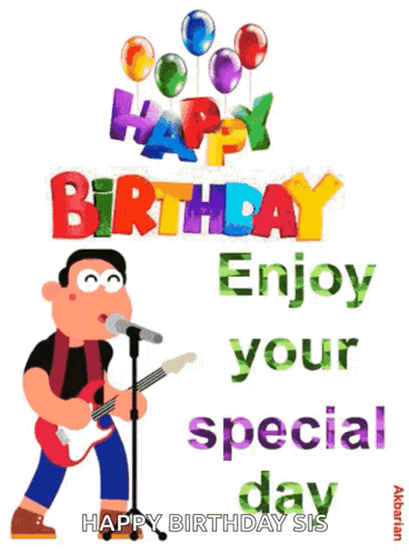 Happy Birthday Card Man Singing Into Microphone Playing Guitar GIF