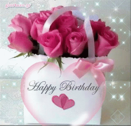 Happy Birthday Card Pink Roses Heart Shaped Box