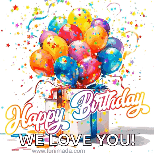 Happy Birthday Card With Balloons and Gift Box