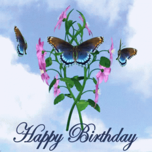 Happy Birthday Card with Butterflies on Flower