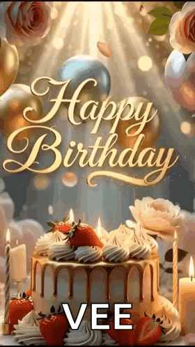 Happy Birthday Card With Cake And Candles GIF