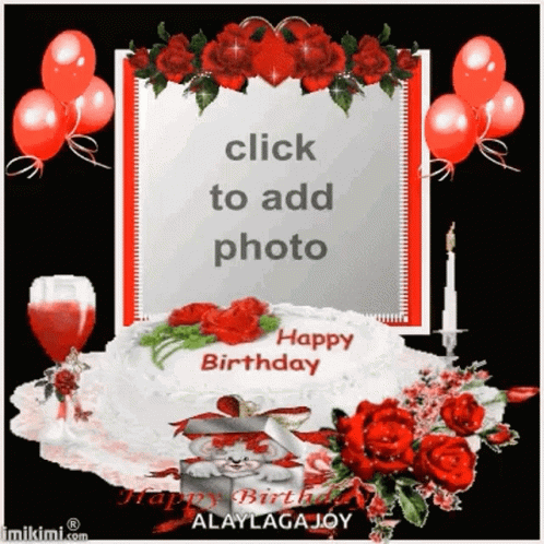 Happy Birthday Card With Cake and Roses