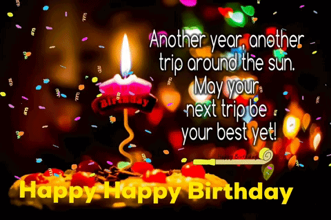 Happy Birthday Card With Candle And Confetti GIF