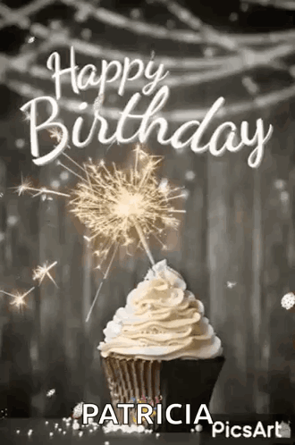 Happy Birthday Card With Cupcake and Sparklers
