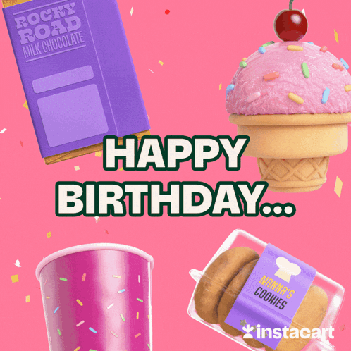 Happy Birthday Card With Cupcake Ice Cream Cone and Cookies