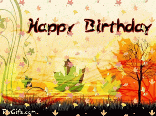 Happy Birthday Card With Falling Leaves GIF