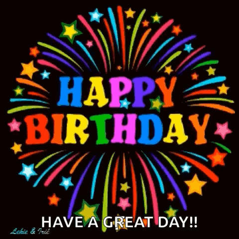 Happy Birthday Card with Fireworks and Stars