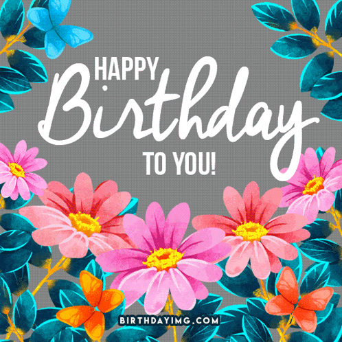 Happy Birthday Card With Flowers and Leaves
