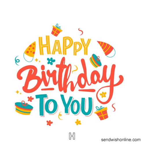 Happy Birthday Card With Gifts and Party Hats