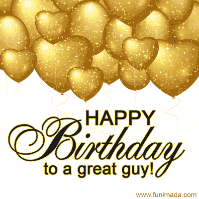 Happy Birthday Card with Gold Heart Balloons
