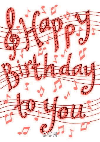Happy Birthday Card With Green Music Notes And Treble Clef GIF