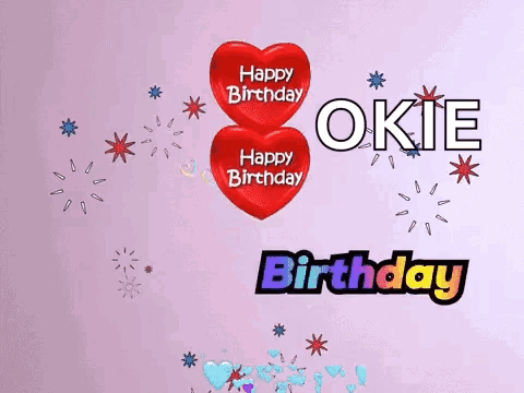 Happy Birthday Card With Hearts And Okie GIF