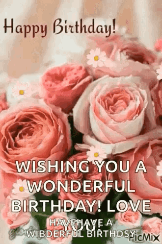 Happy Birthday Card With Pink Roses GIF