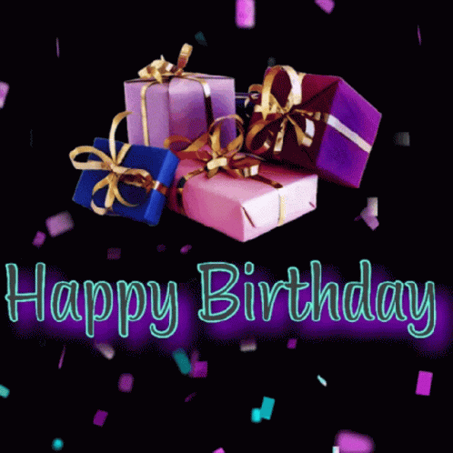 Happy Birthday Card With Presents and Confetti