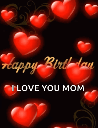 Happy Birthday Card with Red Hearts