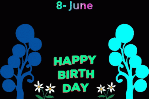 Happy Birthday Card with Trees and Flowers